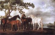 George Stubbs Mares and Foals in a River Landscape oil painting picture wholesale